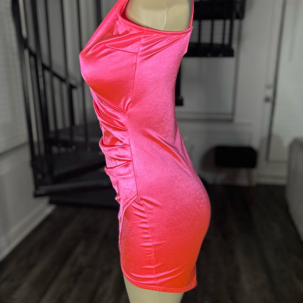 $25 DRESS SALE! Better Be Neon Pink Asymemmetrical Dress - Picture 3 of 6